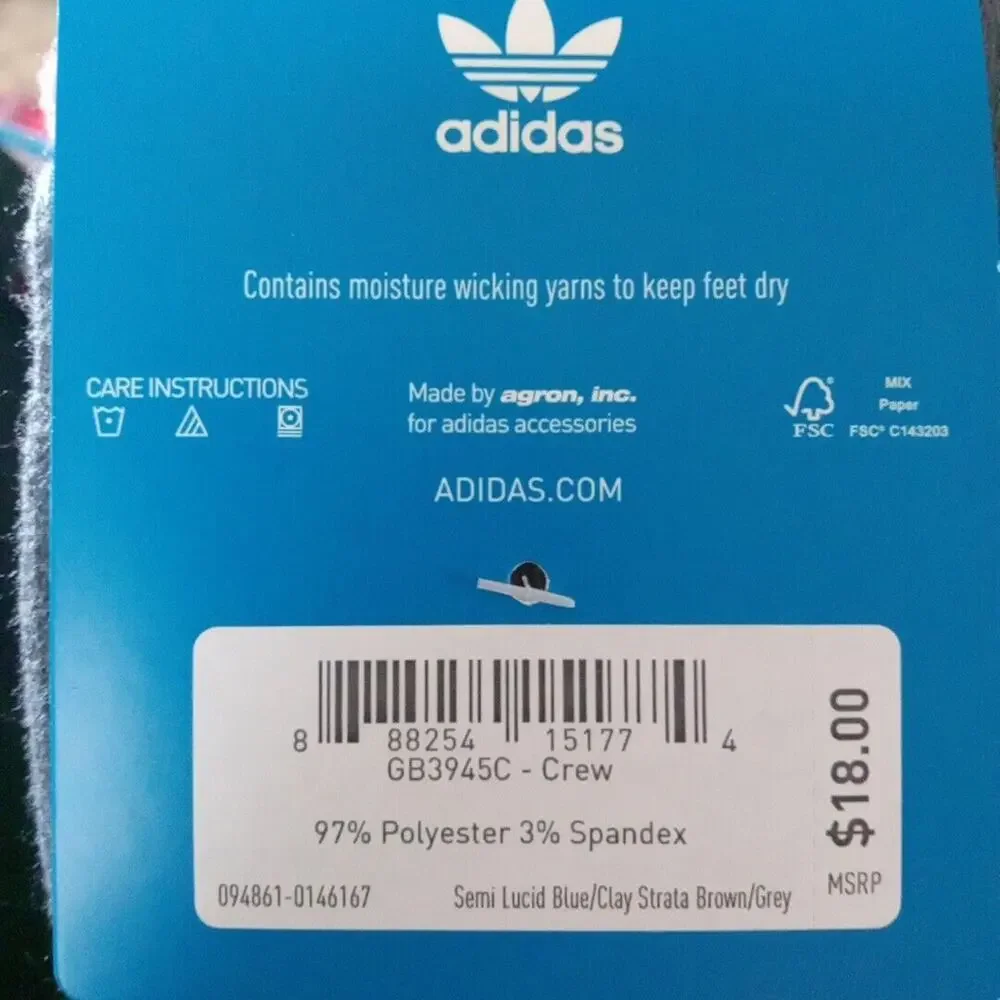 adidas, Originals Color Wash Crew Socks 3 Pack Men’s Size‎ L 8-12